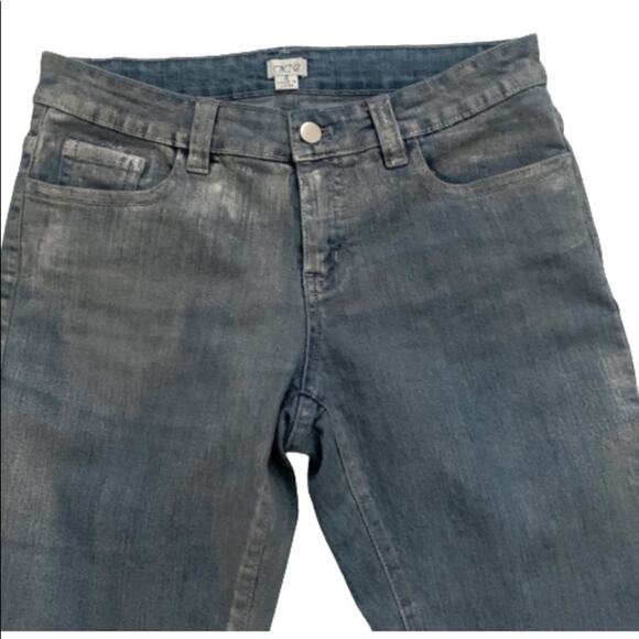 Cache Shorts Blue Denim Brushed Silver Shimmer Knee Length Bermuda Shorts Size 4 - Picture 3 of 12